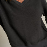 Zuri Reverse Fleece V Neck Sweatshirt (Vintage Black)