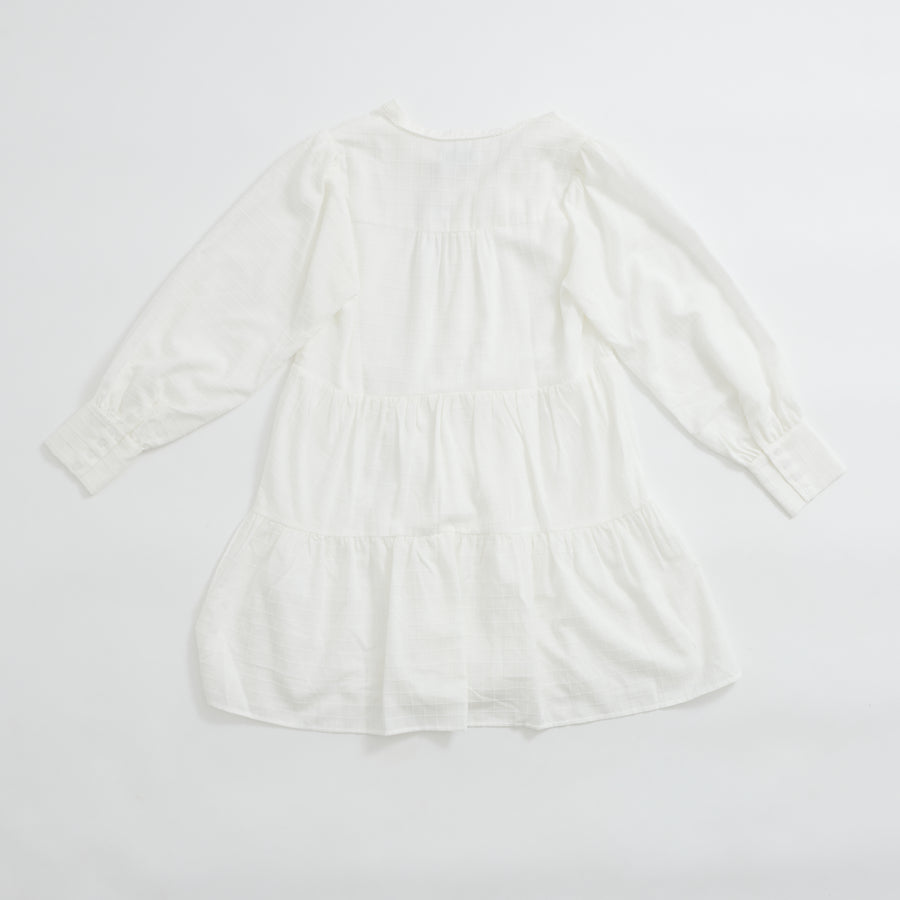 Teagan Windowpane Popover Mini Dress (White)