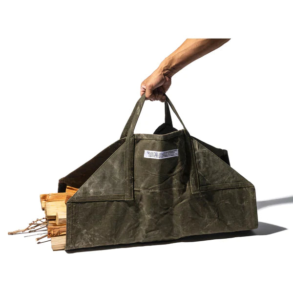 Tent Fabric Firewood Carrier (Green/Waxed)