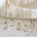 Mother of Pearl Initial Gold Necklace: E
