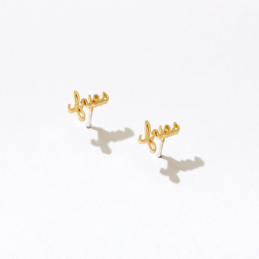 Fries 14k Gold Plated Word Stud Earrings - Pair